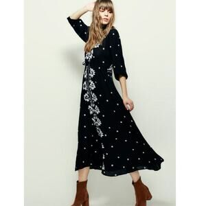 Free People Wild Fable Embroidered Black Midi Dress
